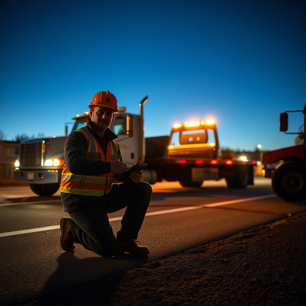 A Snappy Towing technician performing a battery jump start on a car on a residential street in Enfield, NS, with safety cones visible.