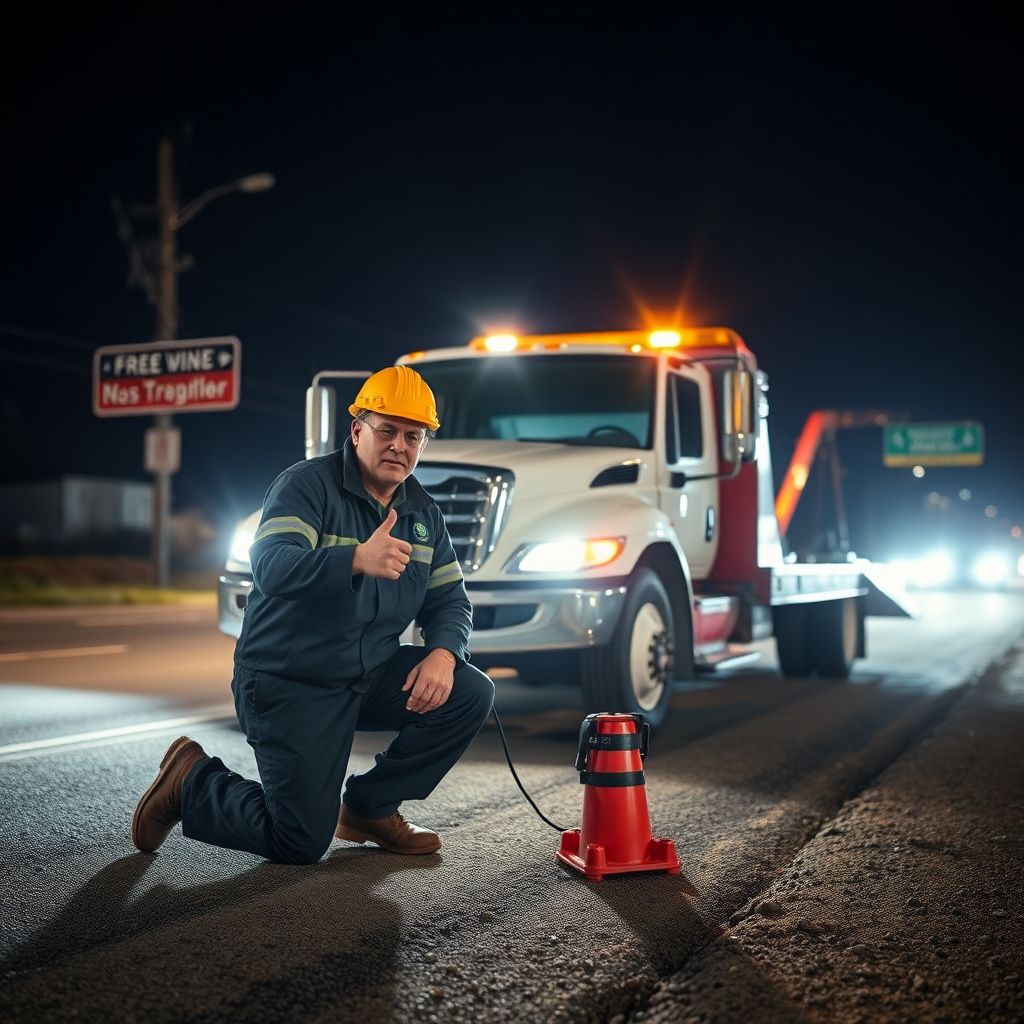 A Snappy Towing professional smiling while securing a vehicle onto a flatbed tow truck in a residential area of Lake Echo, NS.